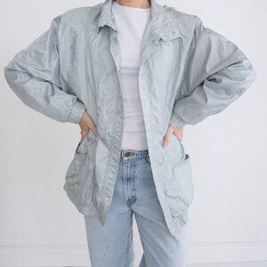 Vintage Haland! Silver-y Blue Nylon Cotton Lined Windbreaker Button Jacket L